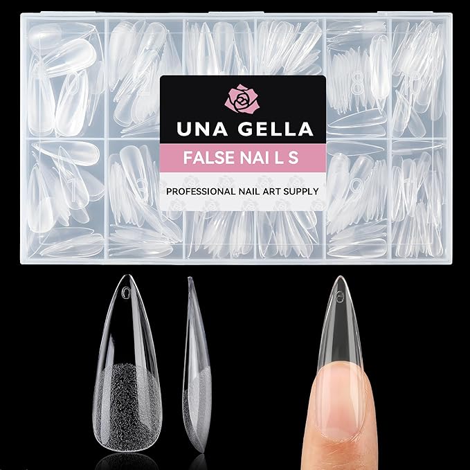 UNA GELLA Stiletto Gel Nail Tips Long: Full Cover 312pcs Half Matte Stiletto Gel Tips Press On Nails for Faster Gelly Nail Extension, Clear False Fake Acrylic Nails 12 Sizes for Her
