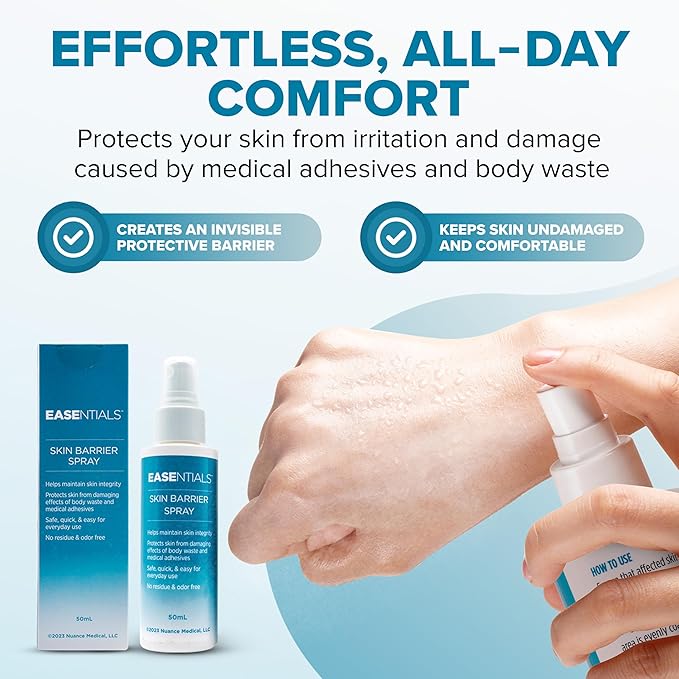 Quick-Drying, Low-Residue Ostomy Barrier Spray – Barrier Spray Ideal for Sensitive Skin - Silicone Skin Prep for Pain-Free Application and Removal of Ostomy Pouches and Bandages