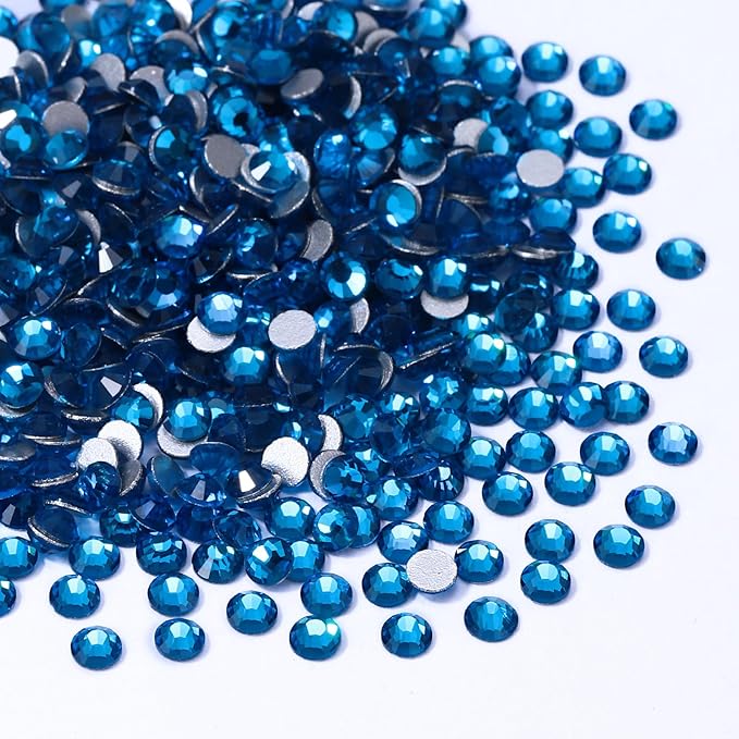 Meibite Capri Blue Flatback Rhinestones, Glass Rhinestones for Nail Art and Craft, Glue Fix, Loose Crystal Gemstones(Capri Blue, SS4, 1440pcs, 1.5-1.7mm)