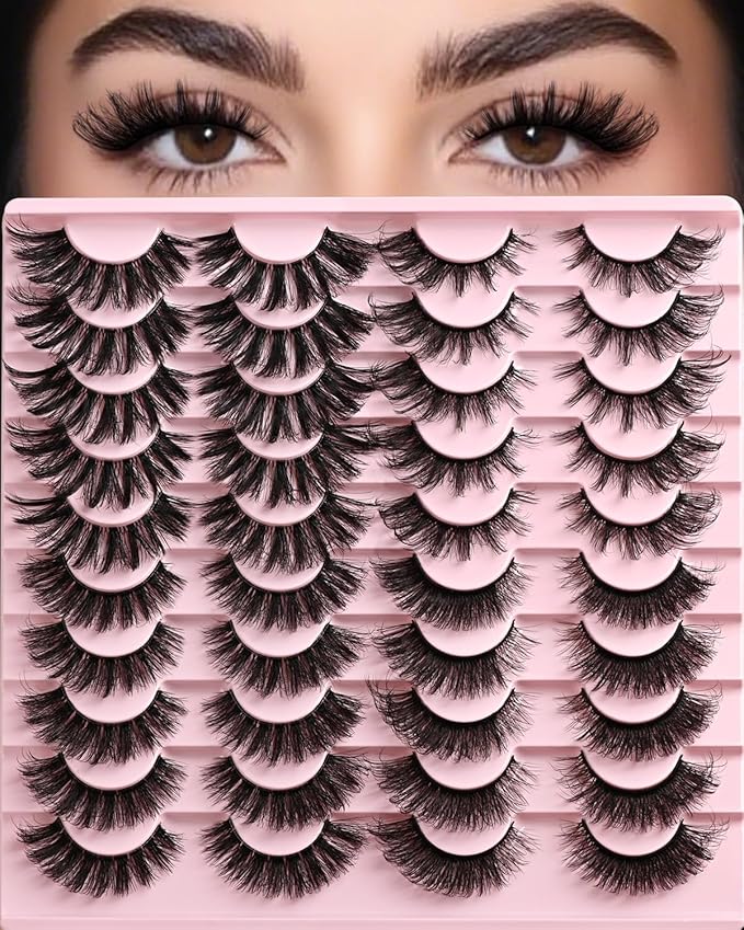 Lashes Wispy False Eyelashes 4 Styles Cat Eye Strip Lash Natural Look 20 Pairs Fake Mink Bulk Eyelash Pack Volume Fluffy Cateye Lashes Strips that Look Like Extensions Full Wispies Lashes