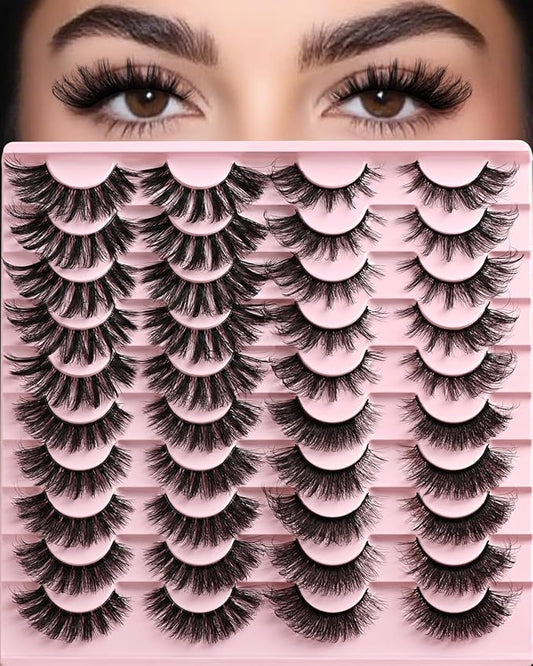 Lashes Wispy False Eyelashes 4 Styles Cat Eye Strip Lash Natural Look 20 Pairs Fake Mink Bulk Eyelash Pack Volume Fluffy Cateye Lashes Strips that Look Like Extensions Full Wispies Lashes
