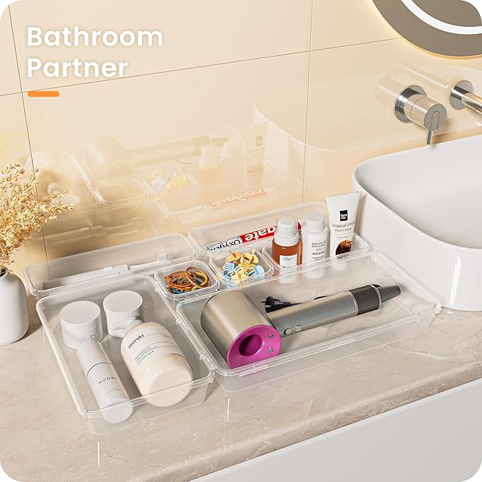 A-LuGei 【Military Grade Drawer Organizer, 【𝟱𝗦𝗶𝘇𝗲】 Makeup organizer, 【Holds 177 Items】 Bathroom Organizers and Storage, Organization and Storage, Desk Drawer Organizer for Bathroom Vanity
