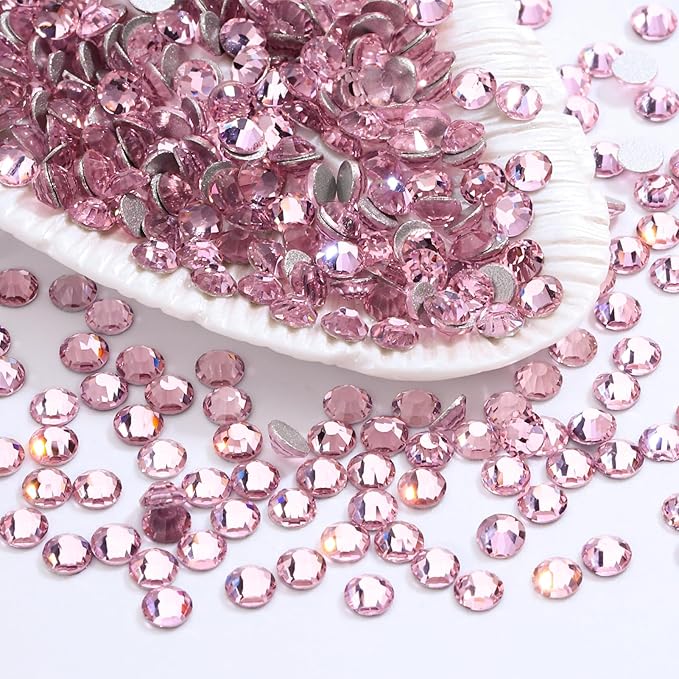 Meibite Pink Flatback Rhinestones, Glass Rhinestones for Nail Art and Craft, Glue Fix, Loose Crystal Gemstones(Pink, SS30, 288pcs, 6.4-6.6mm)