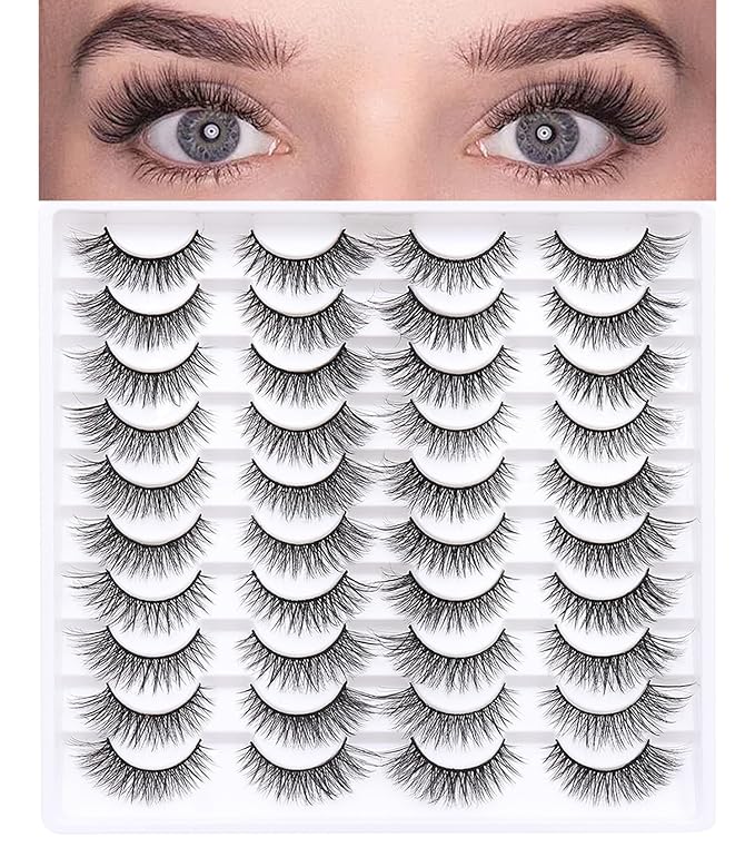 False Eyelashes 20 Pairs 10-18mm Long Lashes Wispy Lashes Faux Mink Lashes 3D Fluffy Cat Eye Lashes （style 20-060)