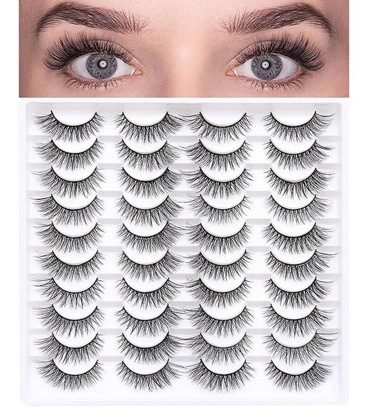 False Eyelashes 20 Pairs 10-18mm Long Lashes Wispy Lashes Faux Mink Lashes 3D Fluffy Cat Eye Lashes （style 20-060)
