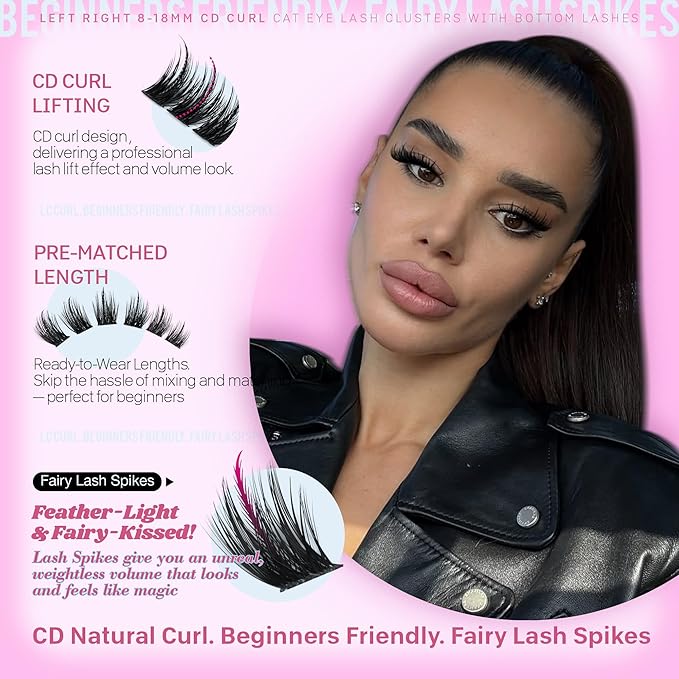 JIMIRE Lash Clusters Wispy Eyelash Clusters Cat Eye Lash Clusters with Spikes 8-18MM Volume Fluffy Cluster Eyelash Extensions with Bottom Lashes Clusters Extension Easy to Apply 144Pcs Pack