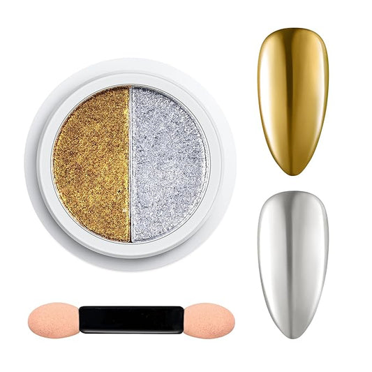 Beetles Chrome Nail Powder 2 Colors Mirror Effect Gold Silver Metallic Cromer Powder for Nail Solid Pigment Nails Art Decoration Glitter Manicure Design Gift for Women
