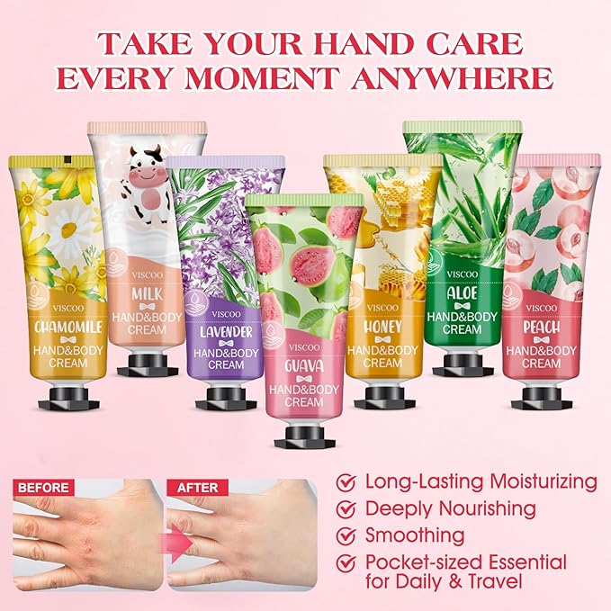 7 Pack Hand Cream Gifts Set for Women, Valentines Day Gifts for Her, Birthday Gifts for Women,Teacher Nurse Appreciation, Mini Moisturizing Hand Lotion Travel Size in Bulk for Dry Cracked Hands