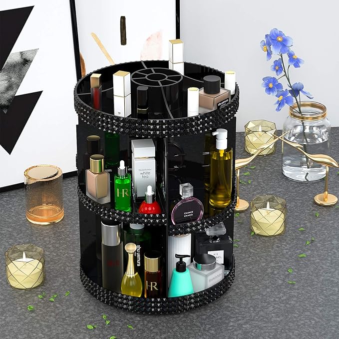 Awenia Makeup Organizer 360-Degree Rotating, Adjustable Makeup Storage, 7 Layers Large Capacity Cosmetic Storage Unit, Fits Different Types of Cosmetics and Accessories, Plus Size with Makeup Bag