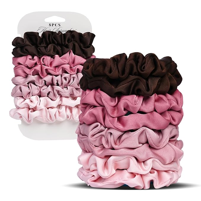Ultra-Petite Satin Scrunchies for Women – 8PCS Blush Small Hair Ties – Soft Silk-Like Mini Hair Bands, No Crease, Frizz-Free, Gentle on Hair, Perfect for Daily Wear & Sleep