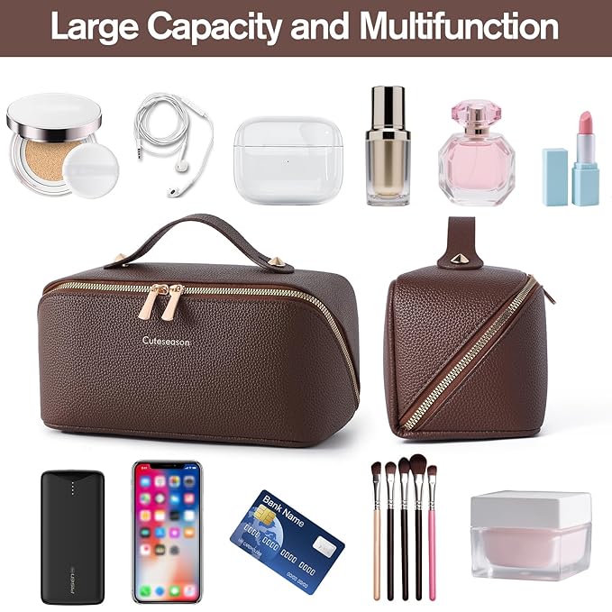 Travel Makeup Bag Travel Toiletry Bag Waterproof PU Leather Checkered Makeup Organizer Bag Woman Cosmetic Organizer Bag With Headband and Wristband Set(Pink, Checkerboard pattern)