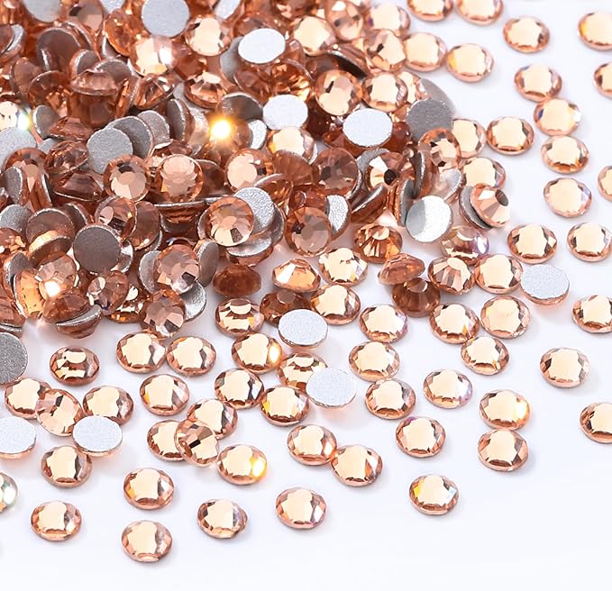 Meibite Champagne Flatback Rhinestones, Glass Rhinestones for Nail Art and Craft, Glue Fix, Loose Crystal Gemstones(Champagne, SS10, 1440pcs, 2.7-2.8mm)