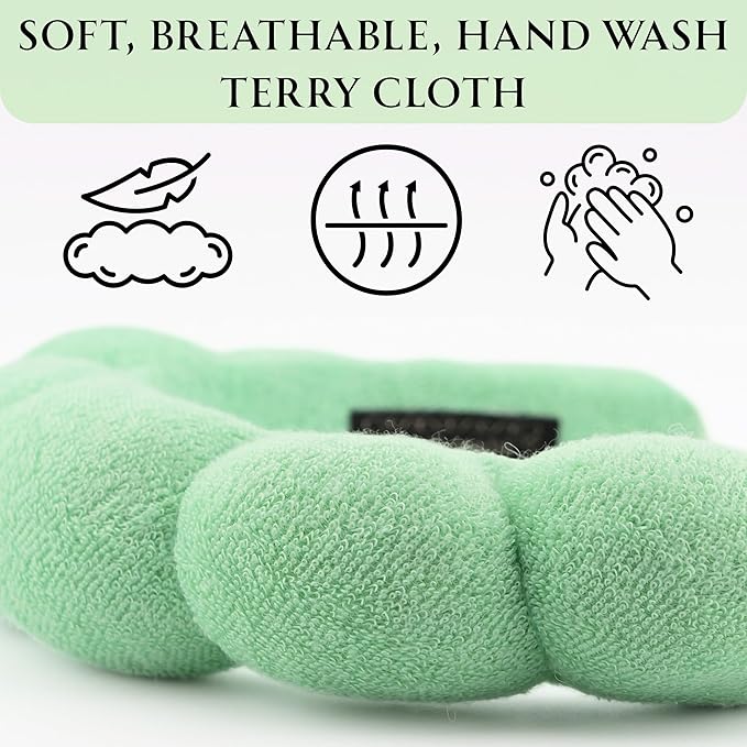 2 ORCHIDS Skincare Headband - Hair band for Washing Face & Makeup Headband for Women - Terry Cloth Hairband for Spa & Skincare Routines - Perfect for Face Wash & Makeup Application (Pastel Green)