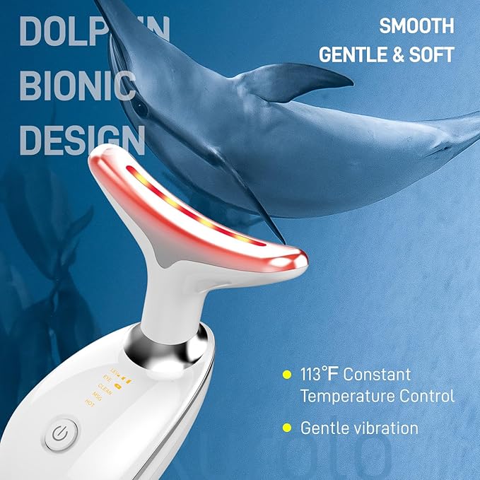 Face Massager with Led Light: 7-Color Facial Device - Neck Wrinkles Tightening Wand - Vibration Tool for Skin Care, White