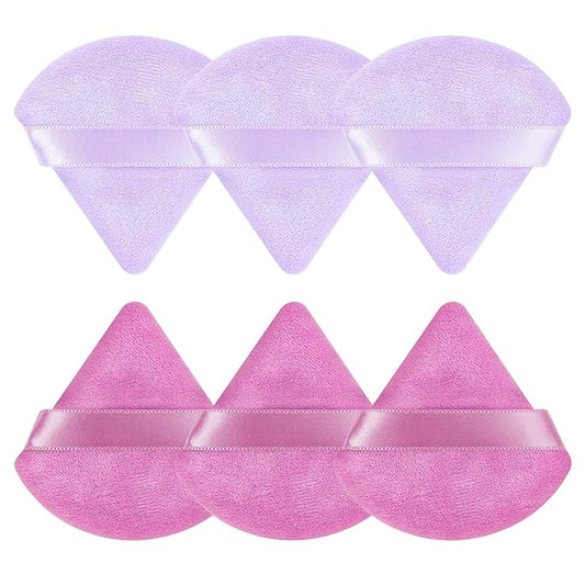Pimoys 6 Pcs Powder Puff, Face Soft Triangle Makeup Puff Velet Makeup Sponge for Loose Powder (Purple)