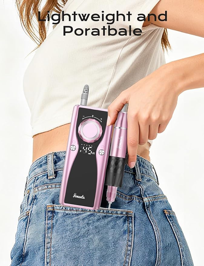 Electric Nail Drill Professional Kit: 45,000 RPM USB Rechargeable Efile Nail Drill Nail File with 12 Bits for Polishing Gel/Acrylic Nails- Portable Manicure Tool Set for Salon/Home-Rose Gold