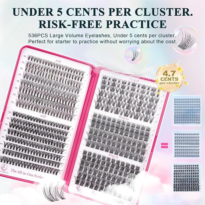 Lash Clusters 30D40D50D60D Lash Clustes Kit Natural Fluffy Lashes Eyelash Extension Kit D Curl False Eyelashes for Starter DIY at Home