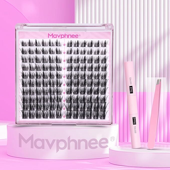 Natural Lash Clusters Kit Spiky Cluster Eyelash Extension Kit 120 Pcs CC-Curly Eyelash Clusters 10-16MM Wispy Individual Lashes Kit with Lash Bond and Seal and Eyelash Tweezers by Mavphnee