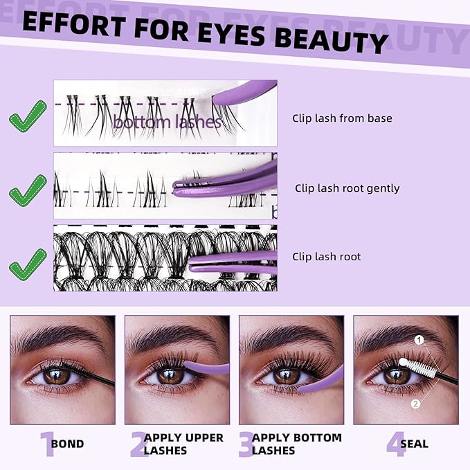 B&Qaugen Lash Clusters with Bottom Lashes 10-18mm 30D D Curl Individual Lashes Cluster Eyelash Clusters Wispy with 2 Styles Bottom Lash Extension DIY Lash Extensions at Home (30D-D-MIX10-18)