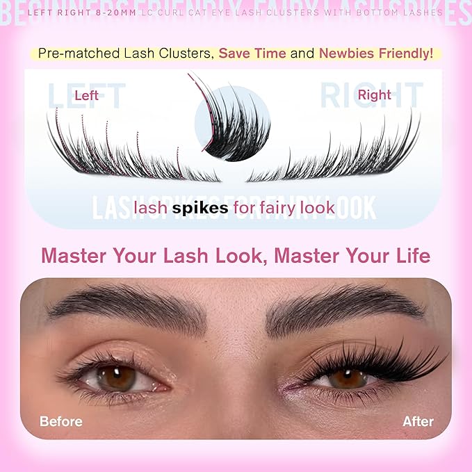 JIMIRE Wispy Lash Clusters Fairy Eyelash Clusters with Spikes 8-20MM LC Curl Cat Eye Cluster Eyelash Extensions with Bottom Lashes Clusters DIY Fox Eye Individual Lashes at Home 116Pcs Pack