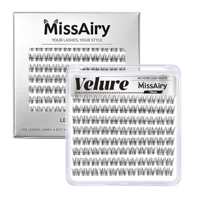 MissAiry Velure Lash Clusters LengthLock Eyelash Extensions Natural Lash Clusters Short Lash Cluster 10MM DIY Lashes Natural with Invisible Band Venus D Curly Individual Eyelashes(Velure 10MM)