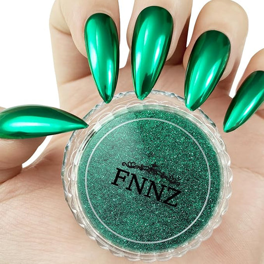 FNNZ Chrome Nail Powder, Emerald Metallic Nail Powder Pigment Premium Mirror Effect Green Nail Art Glitter Dust for Gel Polish Decoration Home DIY Nail Salon Manicure Nail Supplies