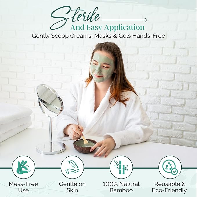 Bamboo Cosmetic Spatulas (50 Pack) – Biodegradable Spatula for Creams, Skincare & Crafts | Essential Esthetician Supplies | Eco-Friendly Makeup Applicator for Lotion & Facial Use | Natural BPA Free