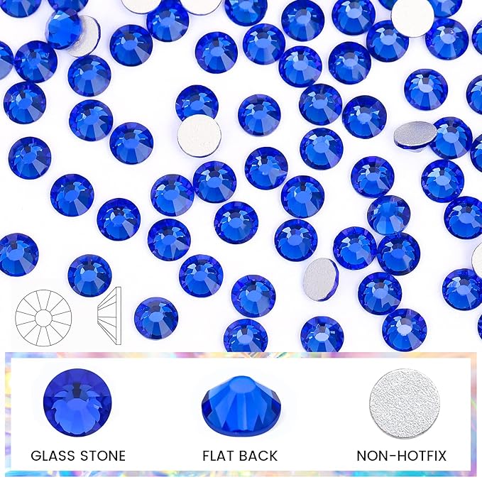 Novani Royal Blue Rhinestones, Flatback Loose Gemstones 1440pcs Glass Crystal for Clothes Shoes Crafts Makeup Nail Art and DIY Decorations(SS16, Sapphire)