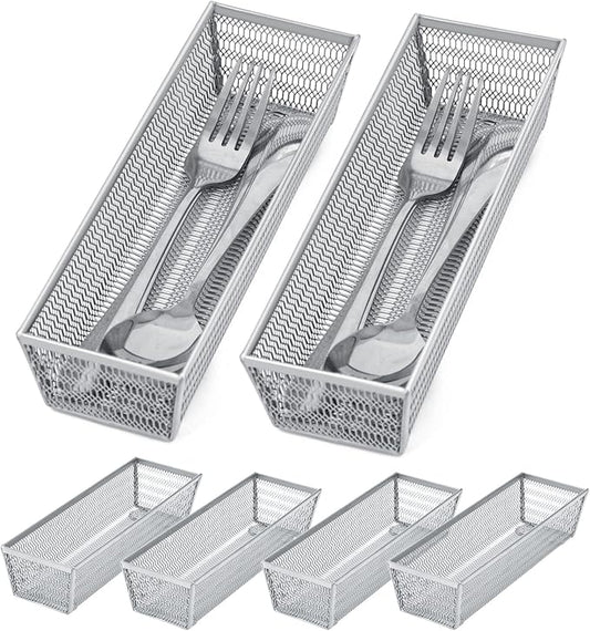 Neudeco Silverware Organizer,Mesh Drawer Organizer for Kitchen，Metal Utensil Organizer for Flatware, Knives, Spoons,Cosmetic (Silver 9 * 3 * 2 inch Pack6)