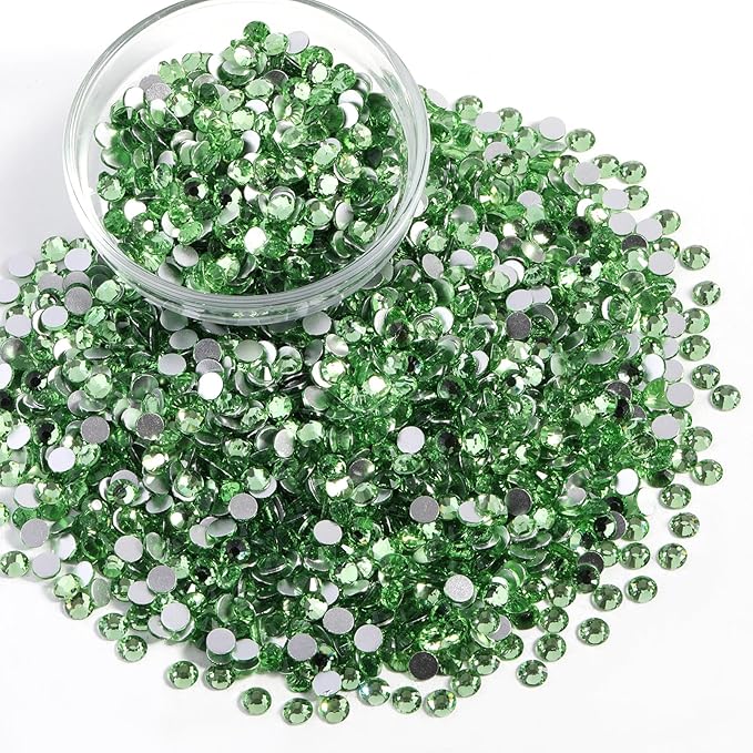 Beadsland Flatback Rhinestones Bulk,14400pcs Green Rhinestones for Nails Crafts Clothes DIY Decoration, Light Green/Peridot, SS10, 2.7-2.9mm