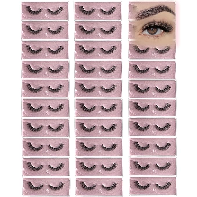 Wispy Lashes Bulk 30 Pairs Natural Eyelashes Wholesale Cat Eye Strip Lash Sets Short Thick Fluffy False Mink Eyelash Strips Full Small Fake Pestañas Postizas with Portable Pack
