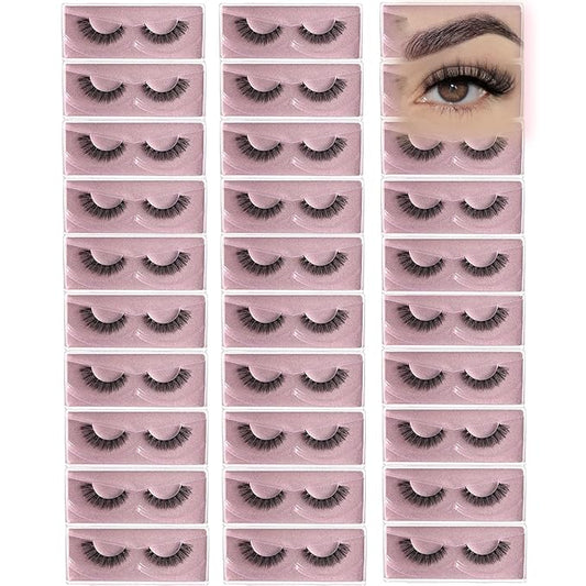 Wispy Lashes Bulk 30 Pairs Natural Eyelashes Wholesale Cat Eye Strip Lash Sets Short Thick Fluffy False Mink Eyelash Strips Full Small Fake Pestañas Postizas with Portable Pack