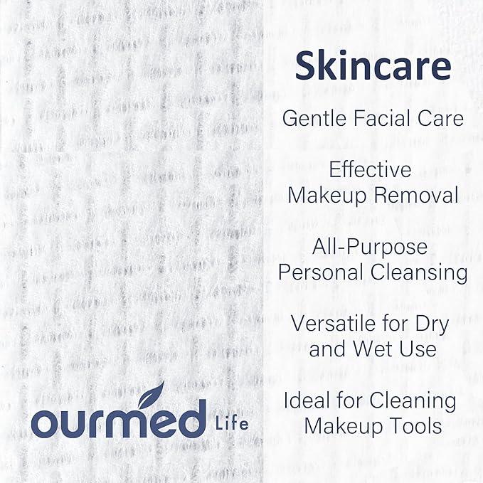 Ourmed Life Face Towels, Disposable Biodegradable Clean Facial Wash Cloth for Sensitive Skin, Lint- free Facial Towels for Cleansing, Skincare and Makeup Remover, Dry Wipes,600 Count，EF texture