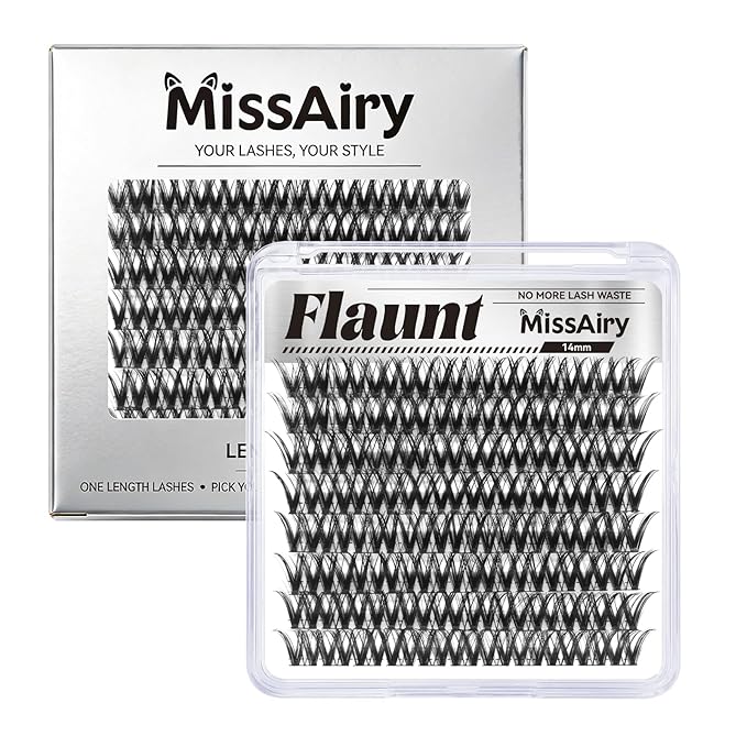 MissAiry Flaunt Lash Clusters LengthLock Eyelash Cluster Short Lash Cluster 14MM Wispy Lash Clusters Flora Cluster Lashes D Curly Eyelash Extensions Wet Look Eyelashes Clusters Wispy(Flaunt 14MM)