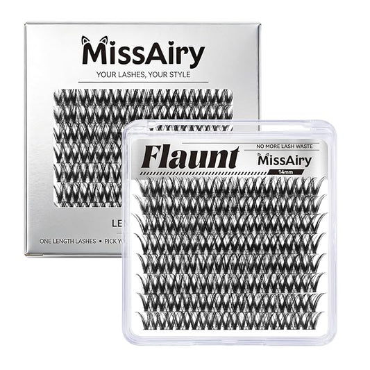 MissAiry Flaunt Lash Clusters LengthLock Eyelash Cluster Short Lash Cluster 14MM Wispy Lash Clusters Flora Cluster Lashes D Curly Eyelash Extensions Wet Look Eyelashes Clusters Wispy(Flaunt 14MM)
