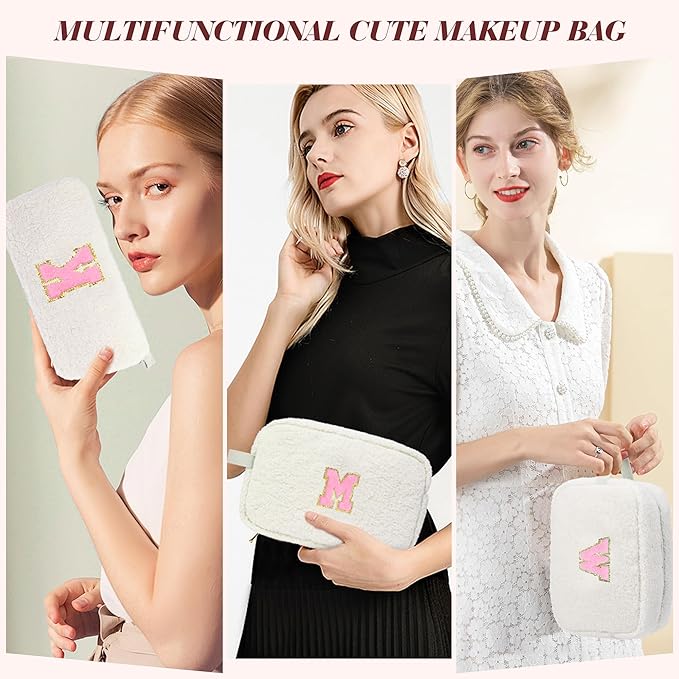 for Valentines Day Gifts, Travel Makeup Bag for Women, Initial Make Up Bag Set for 6 7 8 9 10 11 12 13 Years Old Kids Tween Girls, Large Cosmetic Skincare Bags for Birthday Gifts, White G