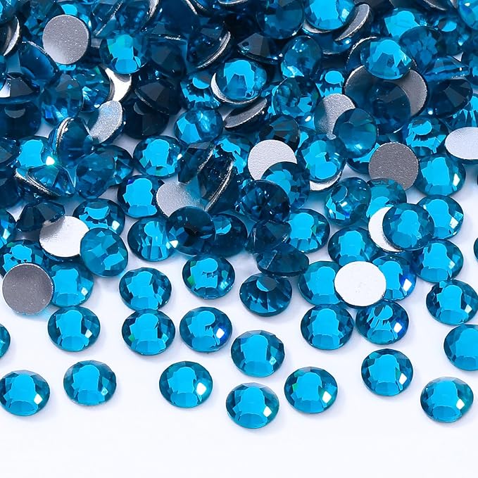 Meibite Malachite Blue Flatback Rhinestones, Glass Rhinestones for Nail Art and Craft, Glue Fix, Loose Crystal Gemstones(Malachite Blue, SS20, 2880pcs, 4.6-4.8mm)