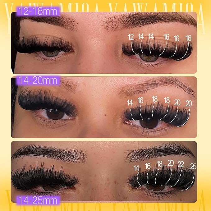 Yawamica Fluffy Lash Clusters Mega Volume Eyelash Clusters 12-25mm Long Thick Cluster Eyelash Extensions Wispy Individual Lashes D Curl Cluster Lashes for Instant Dramatic Lash Extension (DIY at Home)