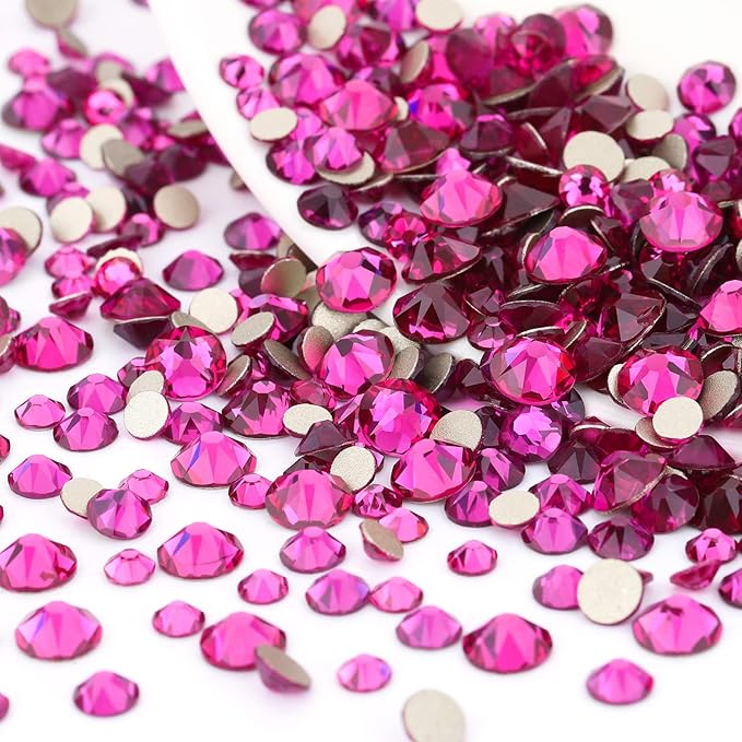 Novani Fuchsia Rhinestones 1440pcs Flat Back Round Rhinestone Style 2088 Sparkly Crystal Gemstones for Nail Art and Crafting SS20,4.6-4.8mm