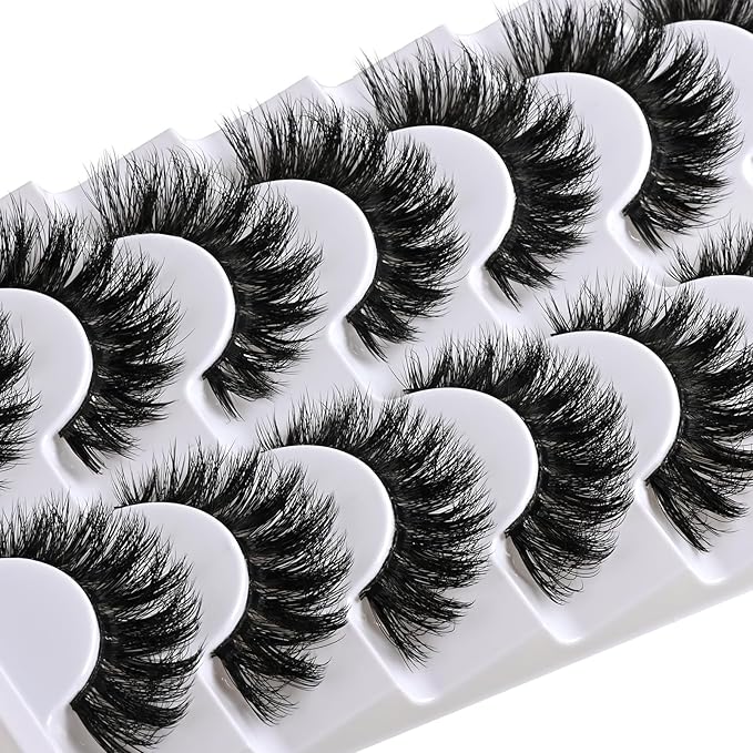 Lashes Wispy False Eyelashes Volume Cat Eye Strip Lash Natural Look Fluffy Fake Mink Lashes Strips 7 Pairs Cateye Eyelash Demi Wispies Natural Eye Lashes Pack Short Full Pestañas Postizas Set
