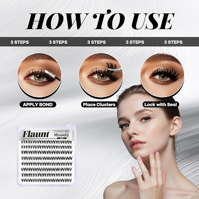MissAiry Flaunt Lash Clusters LengthLock Eyelash Cluster Short Lash Cluster 8MM Wispy Lash Clusters Flora Cluster Lashes D Curly Cluster Eyelash Extensions Wet Look Natural Eyelashes(Flaunt 8MM)