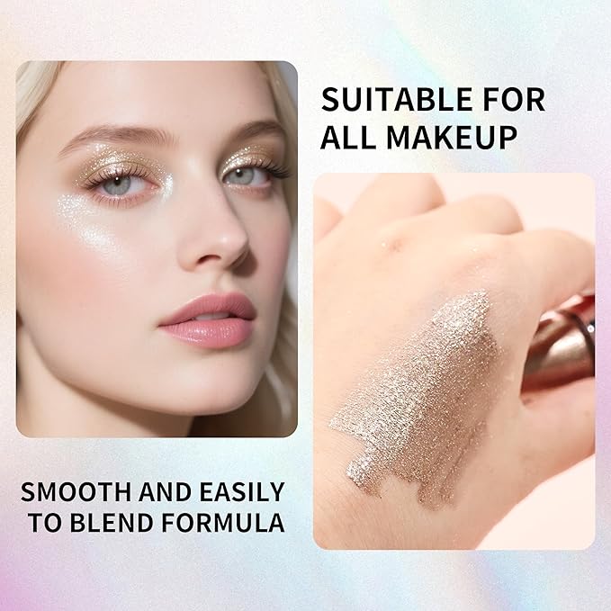 QIC Liquid Glitter Eyeshadow, Metallic & Shimmer Finish, Long Lasting, Non-Creasing, Smudge-proof, Lightweight Formula Liquid Eyeshadow for All Skin Tones, Buildable Color (06 Champagne Gold)