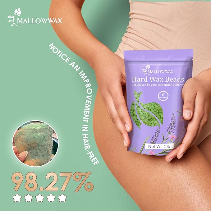 Mallowwax 2LB Aloe Hard Wax Beads, Hair Removal Wax for Full Body, Eyebrow, Legs, Bikini Brazilian Waxing - Perfect for Coarse and Fine Hair