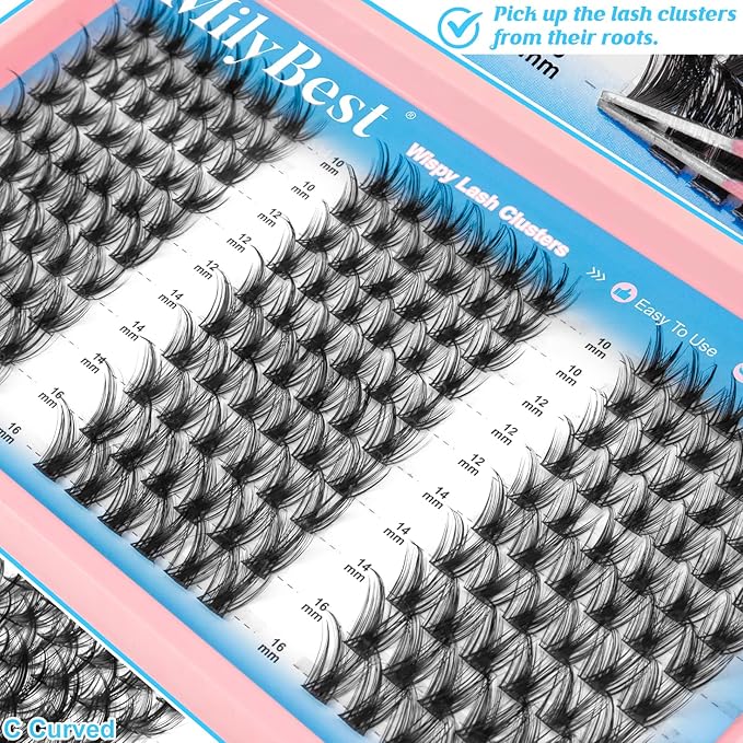 MilyBest Lash Clusters Kit Wispy Eyelash Clusters Lashes Natural DIY Lash Extension Kit 10-16mm Cluster Eyelash Extensions Kit 180pcs CC Curl Individual Lashes with Bond and Seal Tweezers