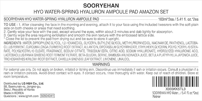 Sooryehan Hyobidam Water-Spring Hyaluronic Acid Pad (10.82fl oz, Pack of 2) - Gentle Daily Facial Toner Cotton Rounds for Soothing, Moisturizing, Exfoliating. Ginseng, Green Tea.