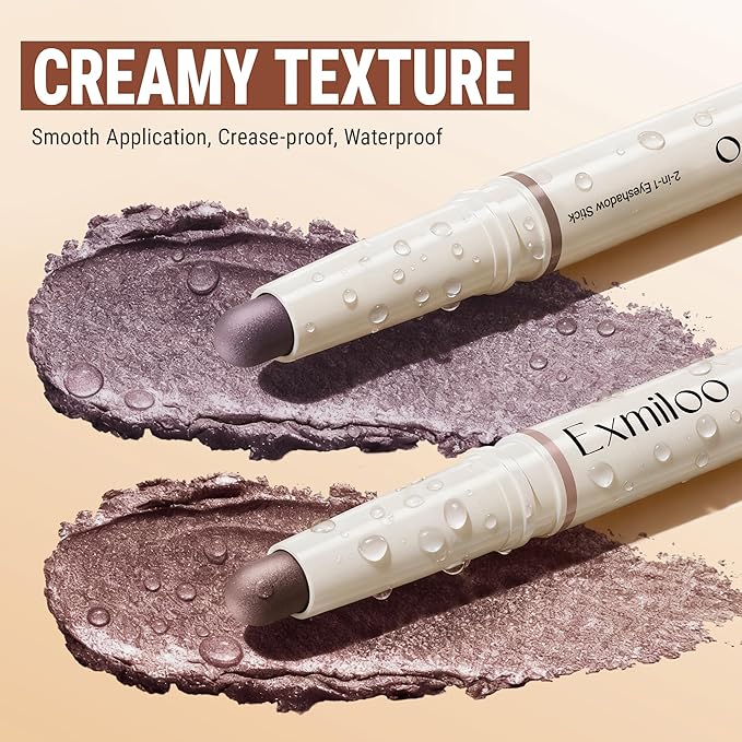 exmiloo Cream Eyeshadow Stick - 2-in-1 Dual-Ended Shimmer Eye Shadow Stick - Long Lasting, Crease-Proof, Waterproof, Smudge-proof (Lavender Dusk)