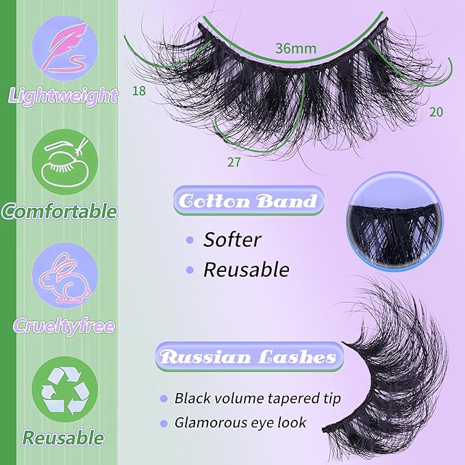 Mink Lashes Thick Long Lashes False Eye Lashes Mega Look 5D Volume Dramatic 27mm Dramatic Waterproof Eyelash Clusters Soft Fake Eyelashes Pack by Yaiseiko（14 Pairs）