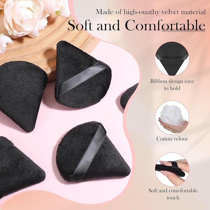 LIQWEI 150Pcs Powder Puff Face Soft Makeup Sponge, Triangle Makeup Puff Velour Puffs for Loose Powder Mineral Body Powder-Cosmetic Foundation Wet Dry Sponge Makeup-Tools (Black)