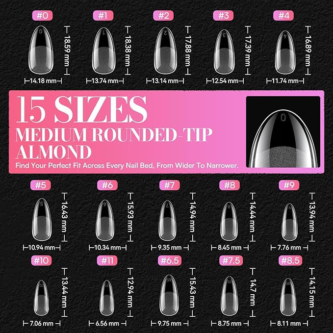Makartt Medium Almond Nail Tips: 504 PCS, 15 Sizes, Half Matte, Clear Fake Nails Stiletto Shapes - Full Cover Soft Acrylic Press On Nail Extensions Supplies Salon and DIY at Home