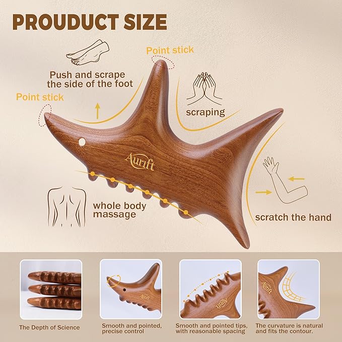 Wooden Gua Sha Tool with Rose Essential Oil, Trigger Point & Acupressure Massage Tool for Deep Tissue Muscle Relaxation, Compact Muscle Scraper Tool, Wellness Self-Care Gift Set